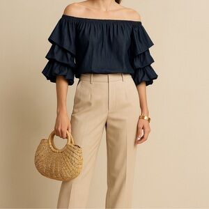Elegant Navy Off-Shoulder Blouse Small